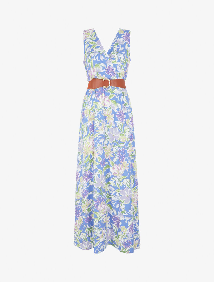 Robe empire imprimé fleuri - Bleu - 1