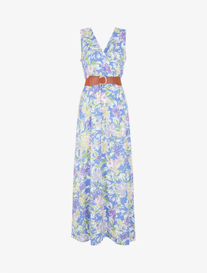 Robe empire imprimé fleuri - Bleu - 1