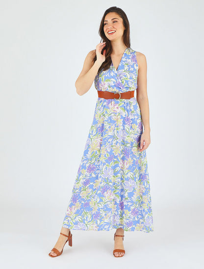 Robe empire imprimé fleuri - Bleu - 4