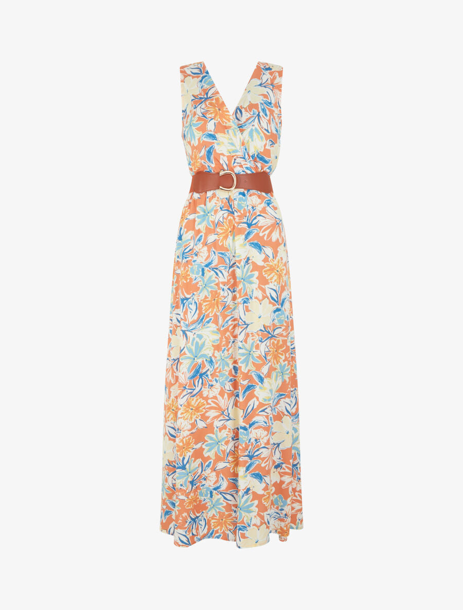 Robe empire imprimé fleuri - Orange - 5