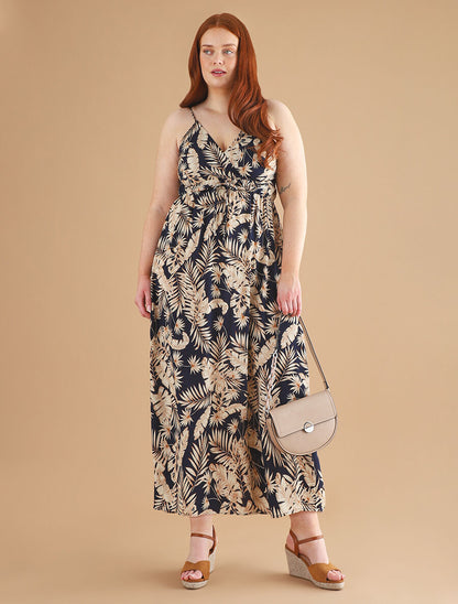 Robe longue imprimé feuillage - Marine - 6
