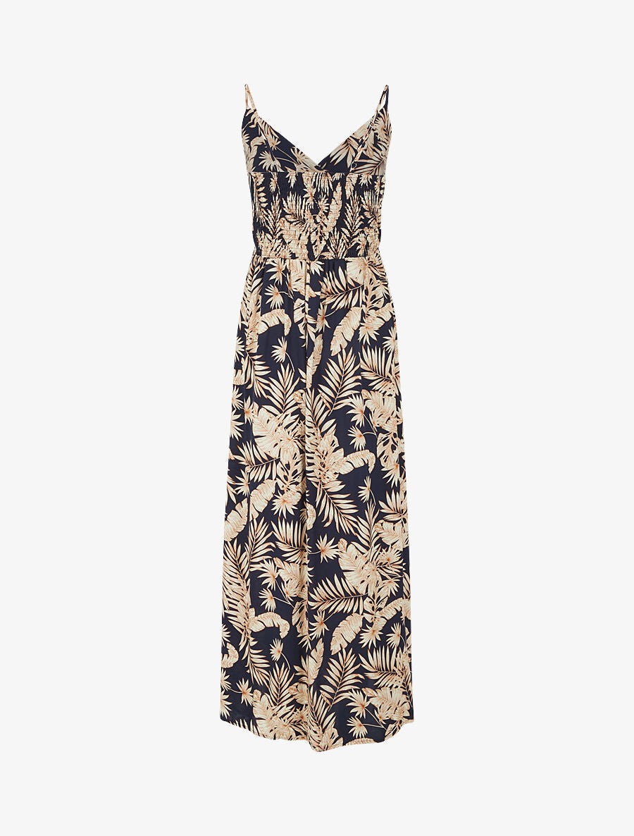 Robe longue imprimé feuillage - Marine - 2