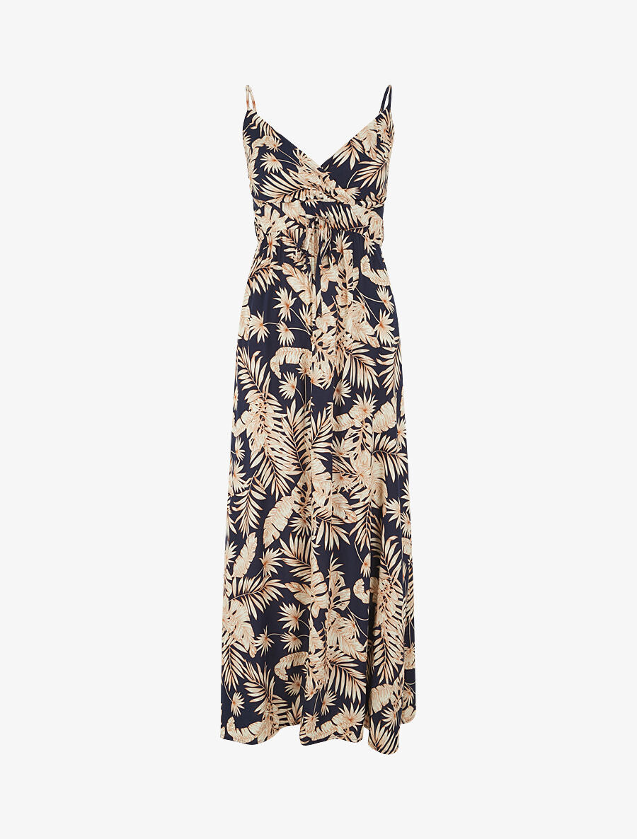 Robe longue imprimé feuillage - Marine - 7
