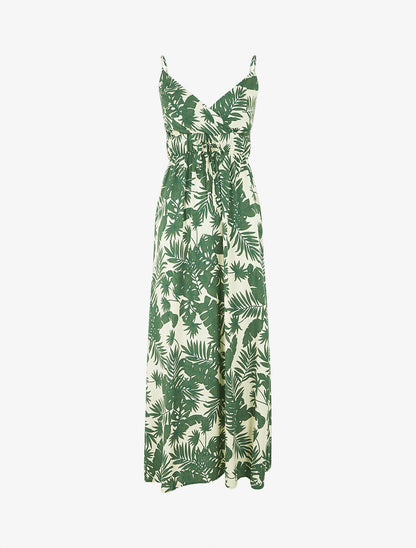 Robe longue imprimé feuillage - Beige - 1
