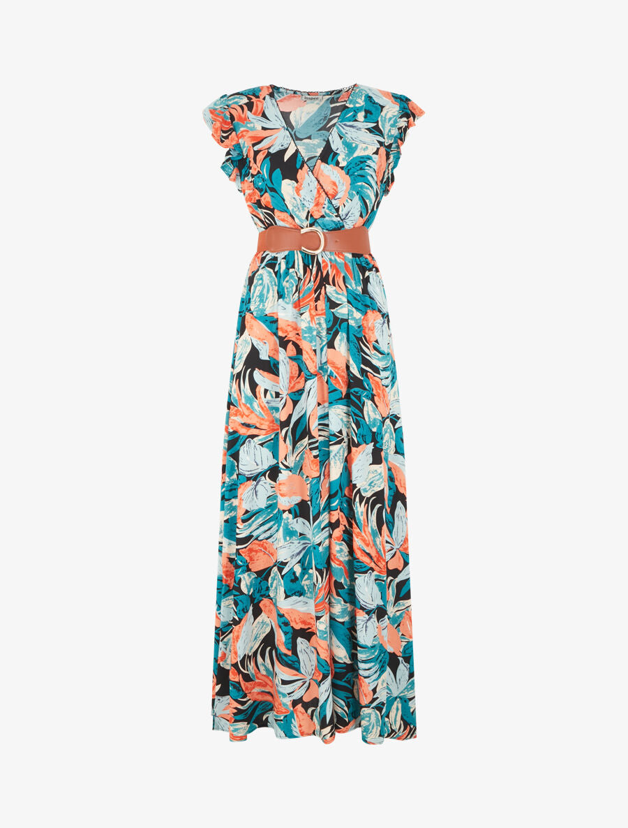 Robe imprimé feuillage et col cache-coeur - Noir - 8