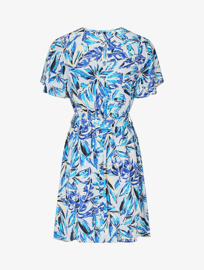 Robe mi-longue imprimé feuillage - Bleu - 2