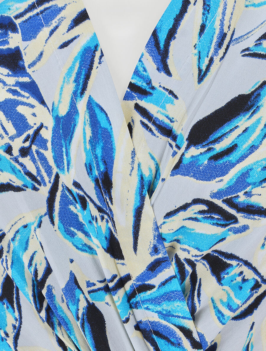 Robe mi-longue imprimé feuillage - Bleu - 3