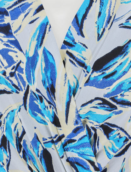 Robe mi-longue imprimé feuillage - Bleu - 3