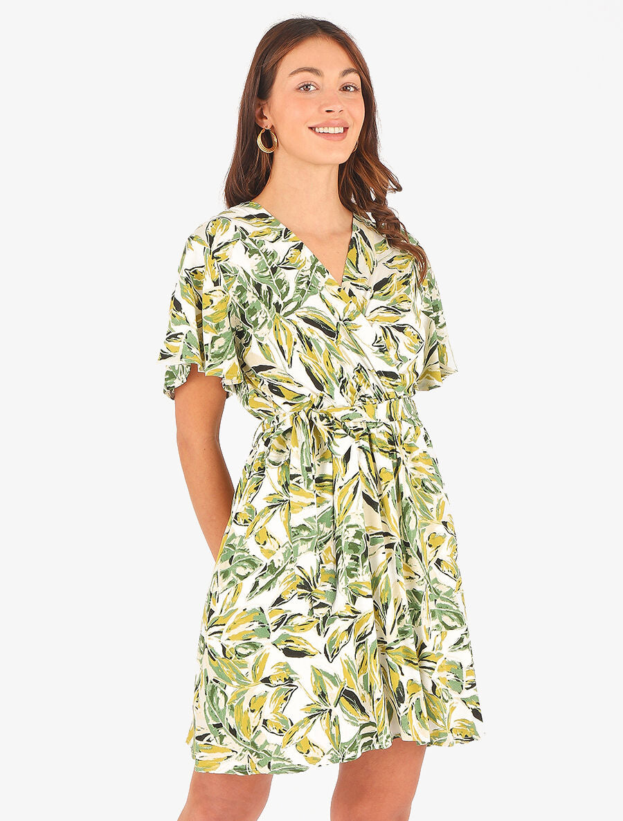 Robe mi-longue imprimé feuillage - Vert - 4