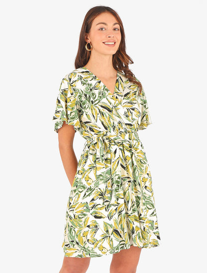 Robe mi-longue imprimé feuillage - Vert - 4