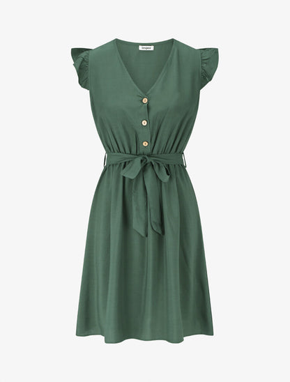 Robe mi-longue unie - Vert sapin - 1
