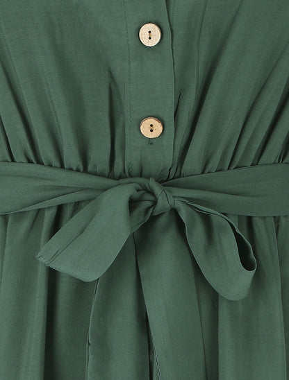 Robe mi-longue unie - Vert sapin - 3