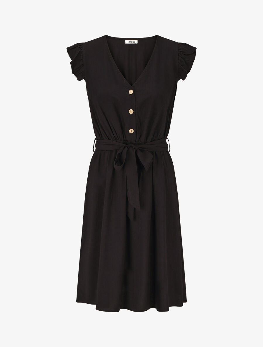 Robe mi-longue unie - Noir - 5