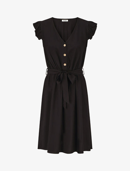 Robe mi-longue unie - Noir - 5