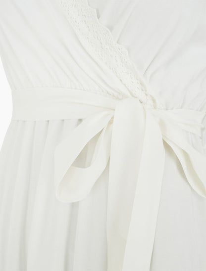 Robe longue unie élastiquée - Blanc - 3