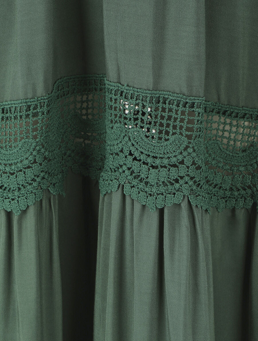 Robe longue unie ajourée - Vert sapin - 3