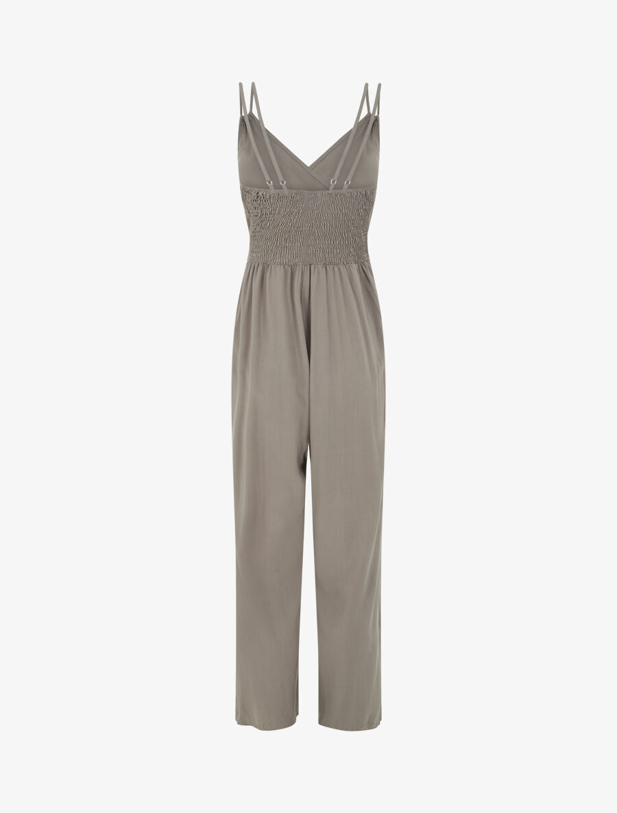 Combinaison fluide unie à boutons décoratifs - Kaki - 2