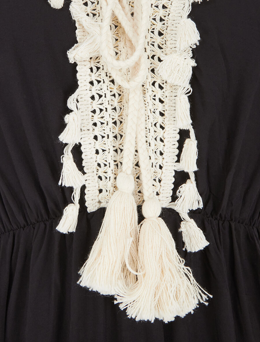 Robe longue évasée unie - Noir - 3