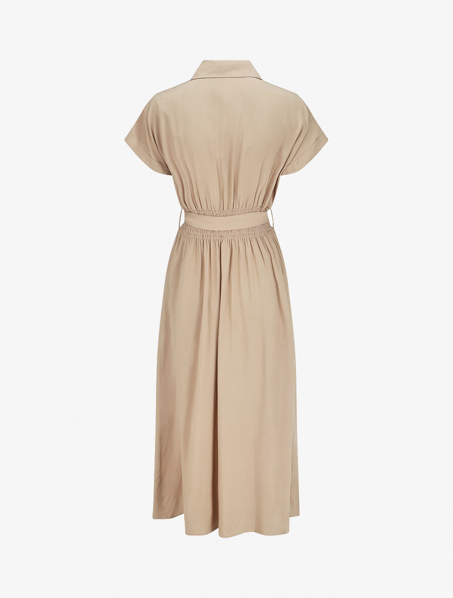 Robe chemise longue évasée et unie - Beige - 2