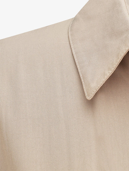 Robe chemise longue évasée et unie - Beige - 3