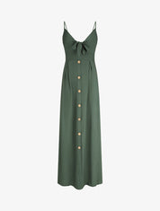 Robe longue unie à boutons décoratifs - Vert - 4