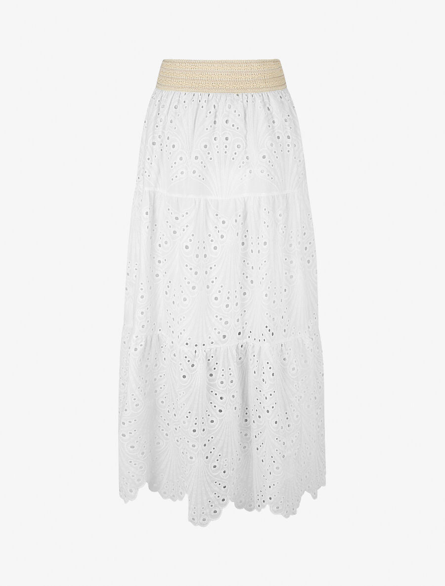Jupe taille haute ajourée - Blanc - 2
