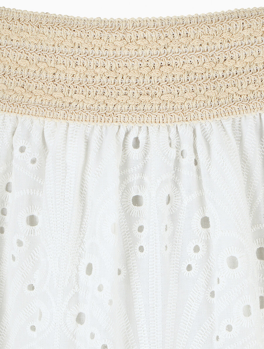 Jupe taille haute ajourée - Blanc - 3