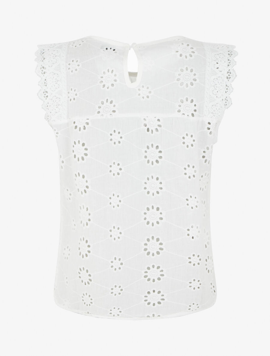 Top droit sans manches en broderie anglaise - Blanc - 2