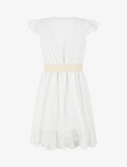 Robe courte évasée en broderie anglaise - Blanc - 2