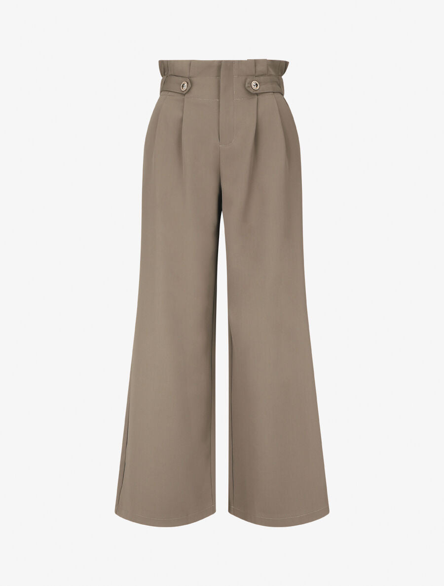Pantalon ample uni à taille haute - Taupe - 1