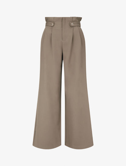 Pantalon ample uni à taille haute - Taupe - 1
