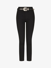 Pantalon coupe skinny à 2 boutons et ceinture - Noir - 1