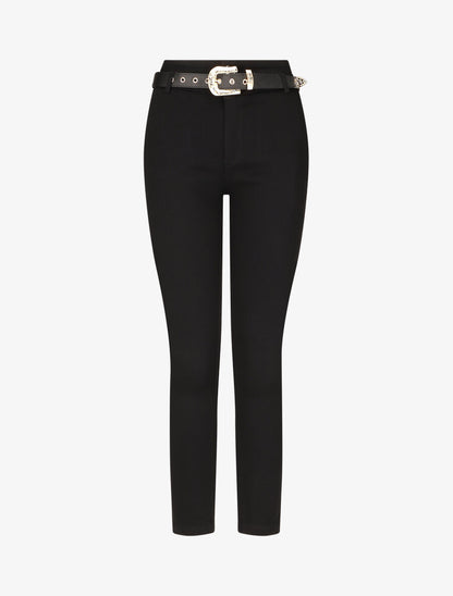 Pantalon coupe skinny à 2 boutons et ceinture - Noir - 1