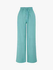 Pantalon uni élastiqué effet lin - Turquoise - 4