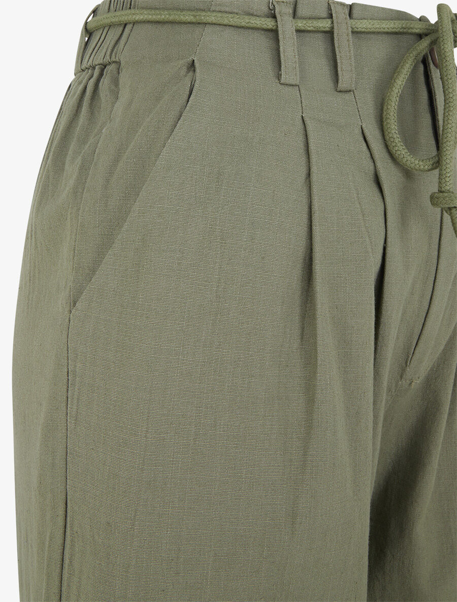 Pantalon large élastiqué effet lin - Kaki - 3