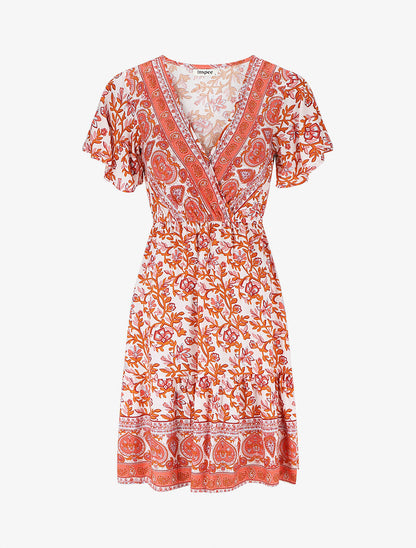 Robe imprimé foulard à manches volantées - Orange - 5