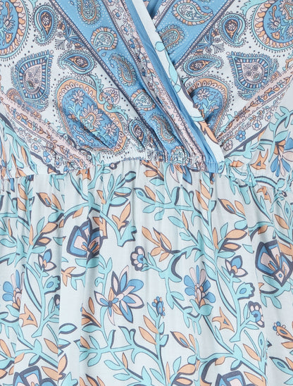 Robe imprimé foulard à manches volantées - Bleu ciel - 4