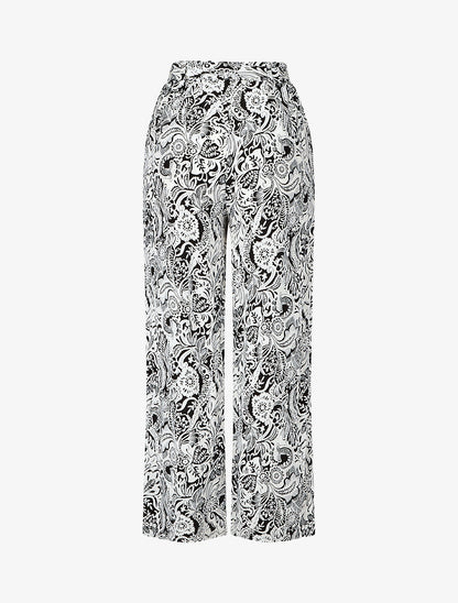 Pantalon fluide à imprimé feuillage - Noir - 2