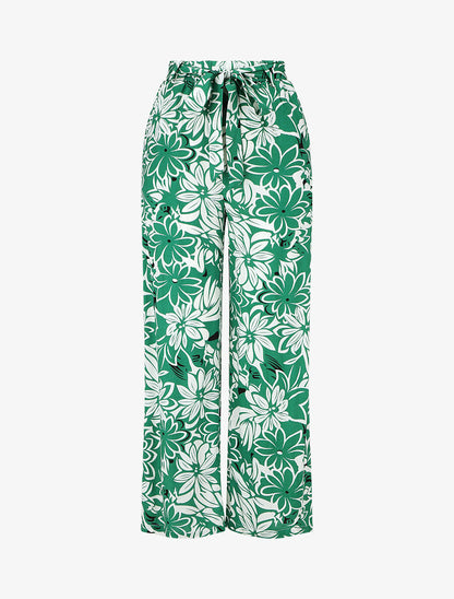 Pantalon fluide à imprimé hawaien - Vert - 1