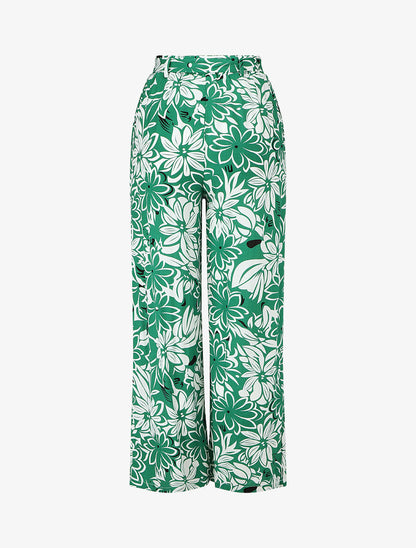 Pantalon fluide à imprimé hawaien - Vert - 2