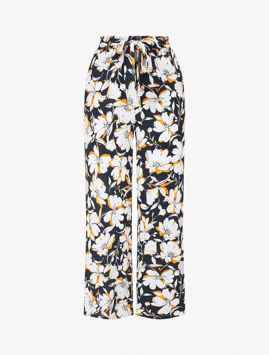 Pantalon fluide à imprimé fleuri - Bleu nuit - 1