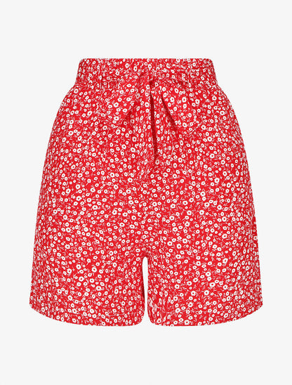 Short fluide imprimé fleuri et ceinturé - Rouge - 4