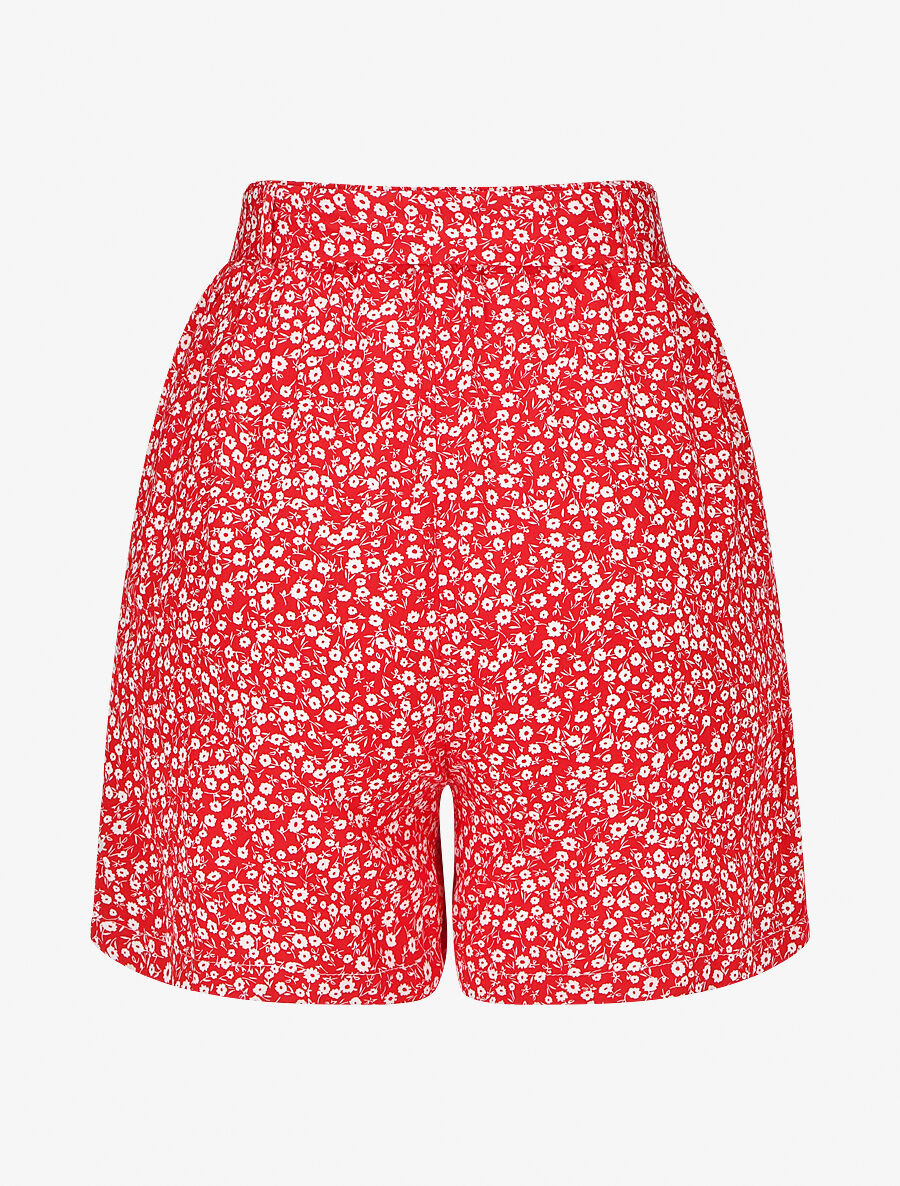 Short fluide imprimé fleuri et ceinturé - Rouge - 2