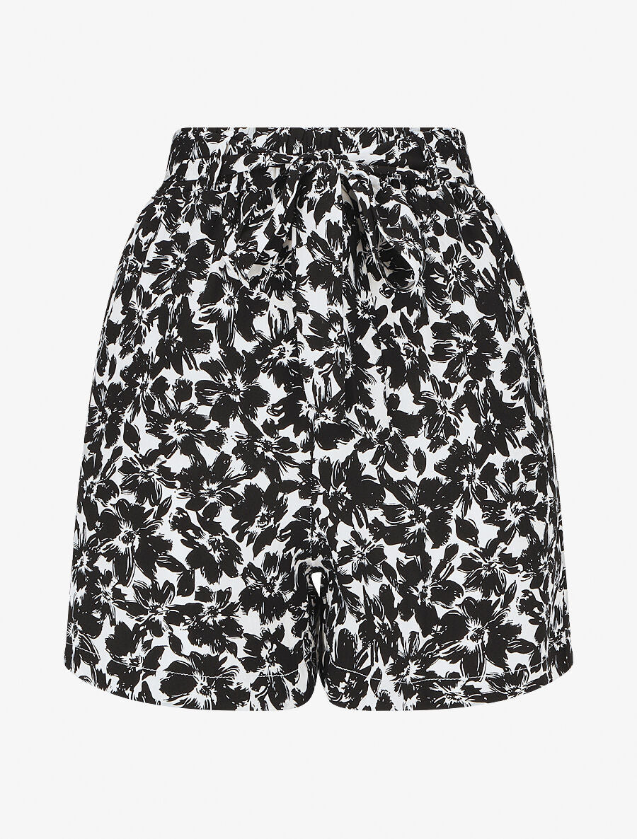 Short fluide imprimé fleurs et ceinturé - Noir - 1