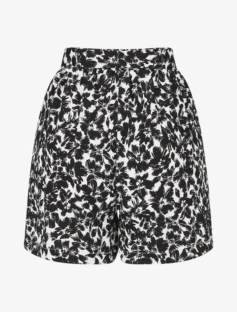 Short fluide imprimé fleurs et ceinturé - Noir - 2