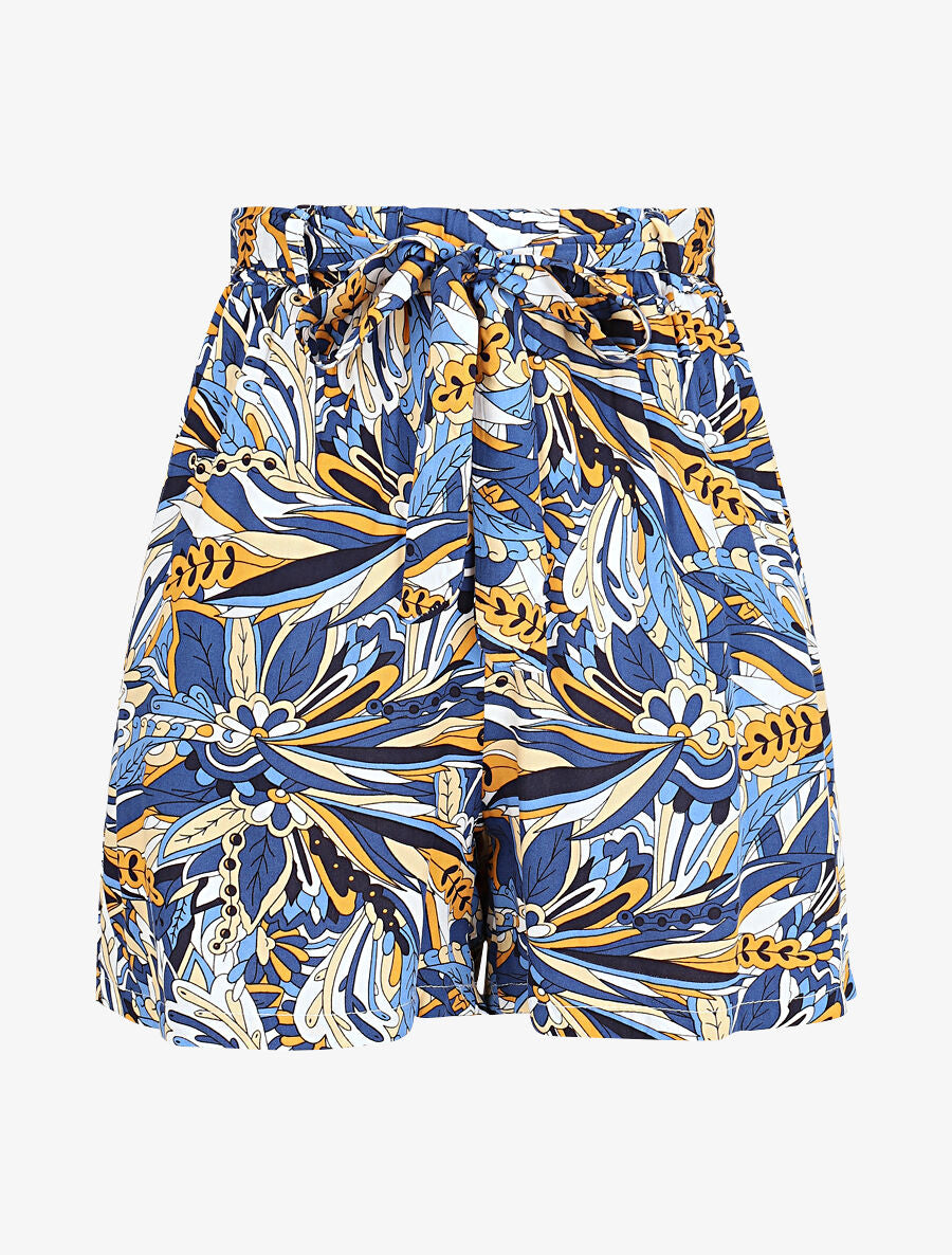 Short élastiqué imprimé mandala - Bleu - 5