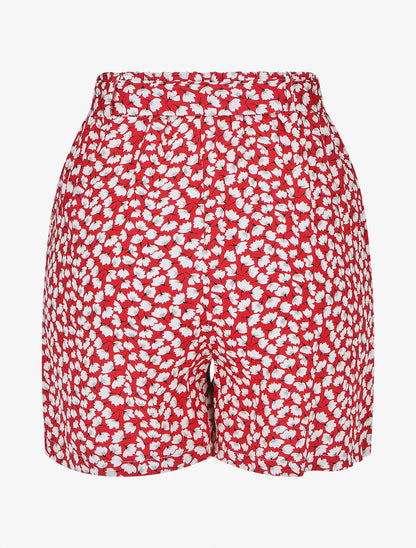 Short fluide imprimé petites fleurs et ceinturé - Rouge - 2