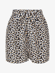 Short fluide imprimé petites fleurs et ceinturé - Bleu nuit - 1