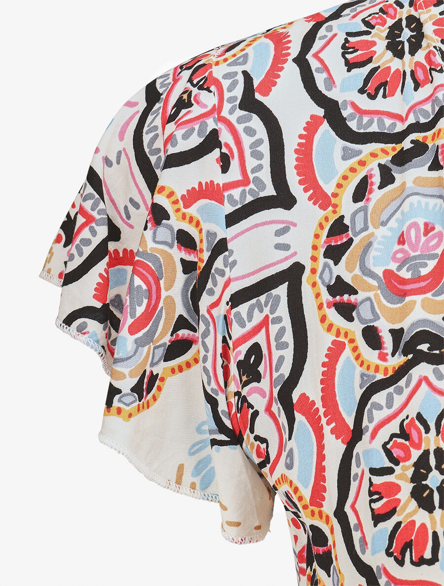 Robe longues motif floral à mancherons - Noir/blanc - 3