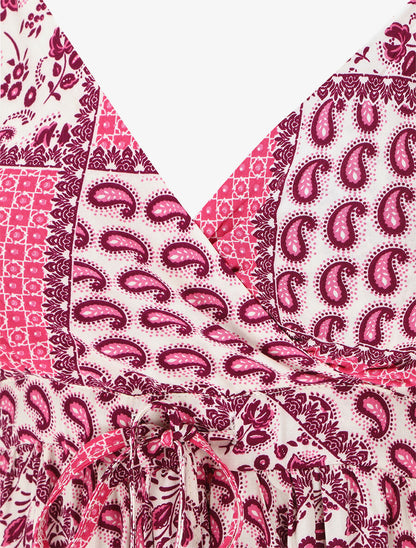 Robe longue à fines bretelles imprimé foulard - Fushia - 3